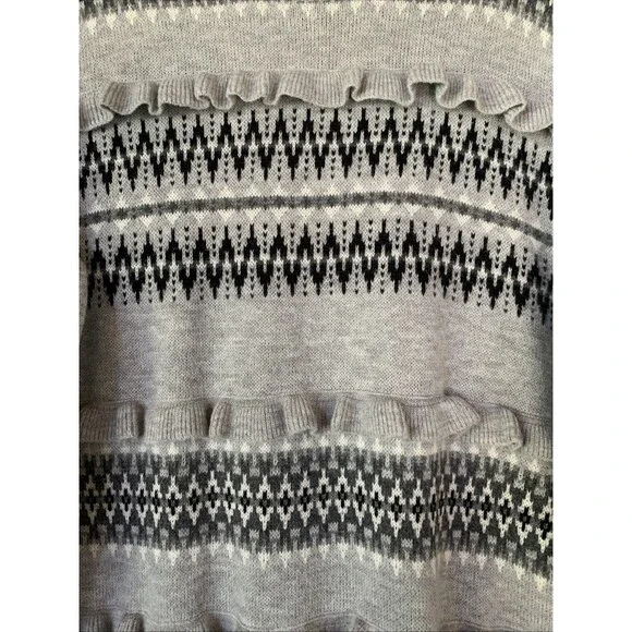 Talbots Gray Ruffle Sweater Womens M Fair Isle Winter Lambswool Wool Blend - Picture 3 of 8